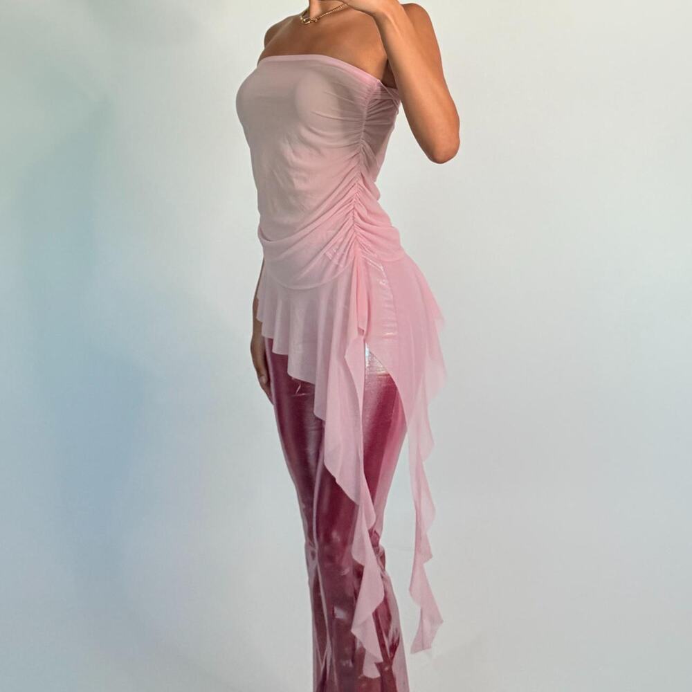 Pink Mesh Ruffled Top - Picture 2 of 5